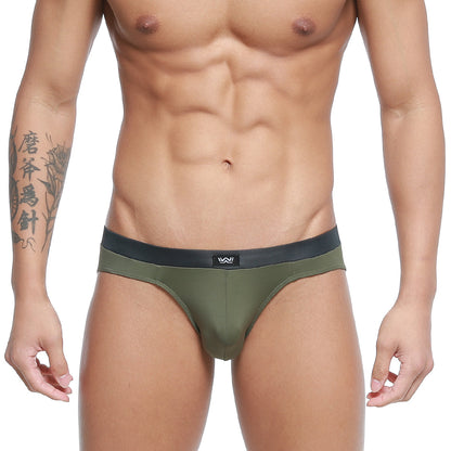 MetroMaleWear Cebolla bikini briefs in olive green with black waistband and white logo for comfortable daily wear