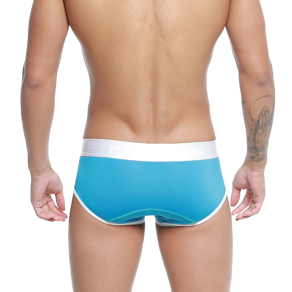 Turquiose and white textured fabric athletic briefs from metromalewear cairo brief collection model 5106-08
