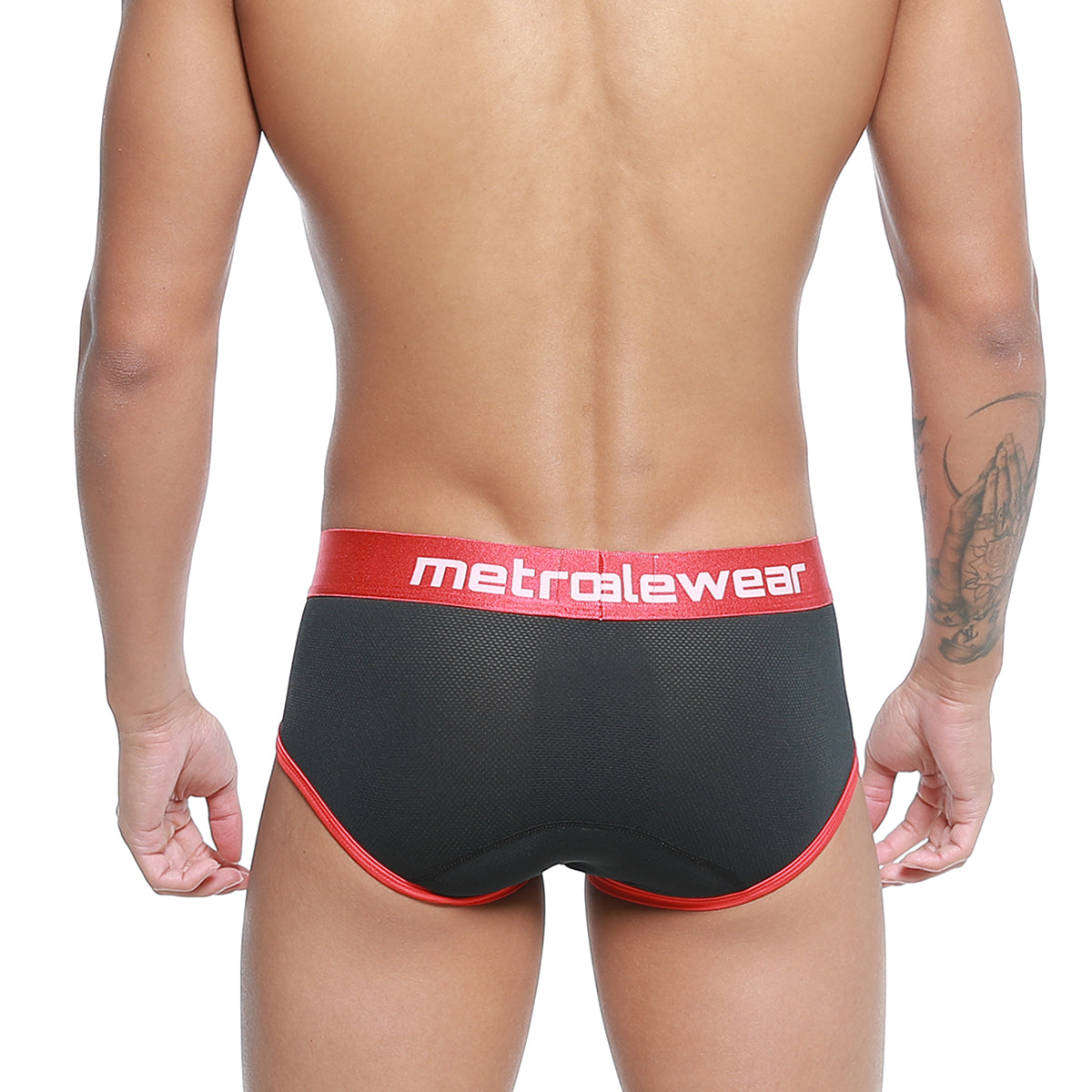 MetroMaleWear Cairo brief black and red with mesh texture and elastic waistband for comfortable daily wear