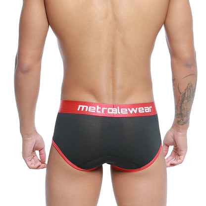 MetroMaleWear Cairo brief black and red with mesh texture and elastic waistband for comfortable daily wear