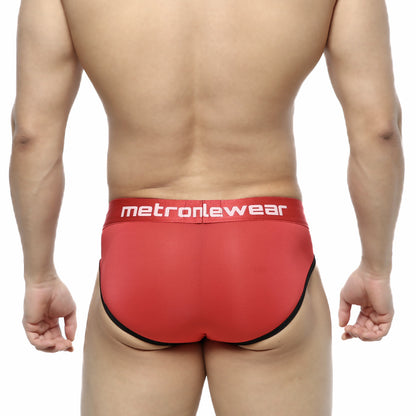 Metro malewear prado brief red 5133-12 red briefs with black trim and white logo on waistband front view