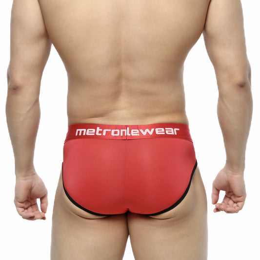 Metro malewear prado brief red 5133-12 red briefs with black trim and white logo on waistband front view