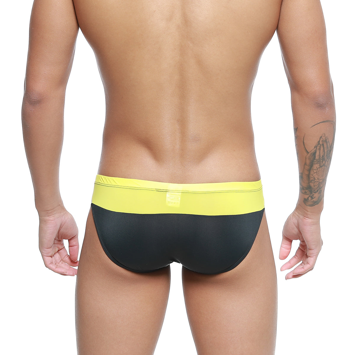 MetroMaleWear Colina bikini yellow 5144-15 black and yellow swim trunks with bright yellow waistband for men