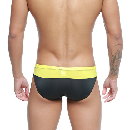MetroMaleWear Colina bikini yellow 5144-15 black and yellow swim trunks with bright yellow waistband for men