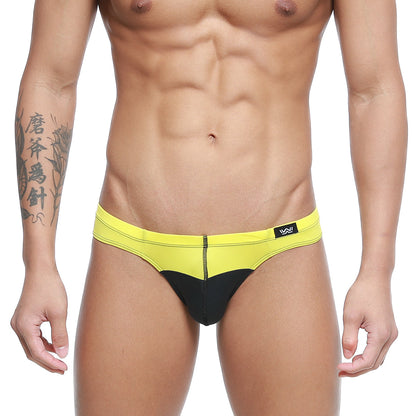 MetroMaleWear Colina bikini yellow swim trunks in bright yellow and black with front zipper detail for beachwear