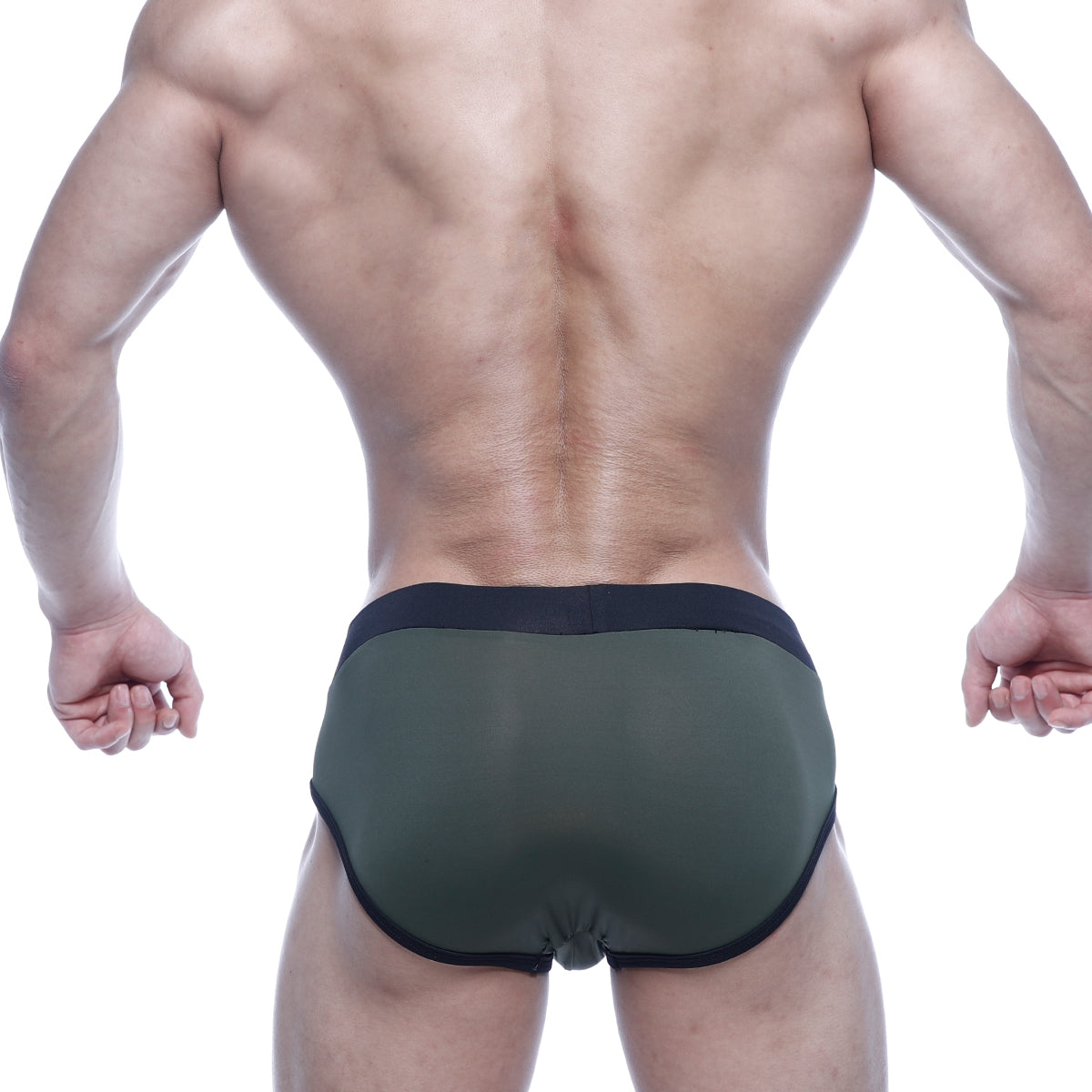 MetroMaleWear sencillo brief green 5203-26 olive green mesh briefs with black elastic waistband and trim front view
