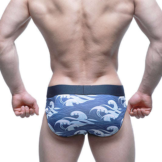 MetroMaleWear Pado brief 5203-59 blue and white wave patterned men’s briefs with dark blue waistband