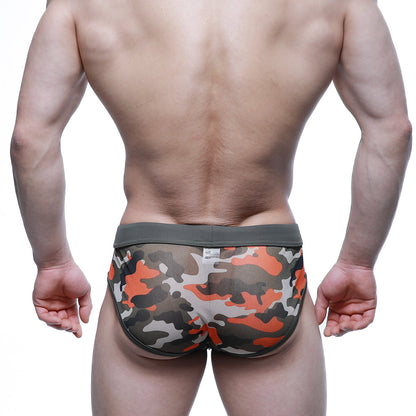 MetroMaleWear mesh camouflage brief green 5203-91 features orange gray white mesh with olive green waistband