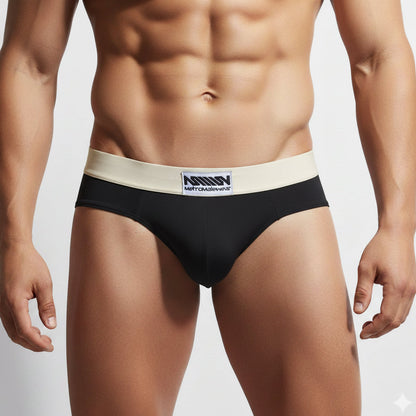 Black briefs with a cream mettomalewear waistband metro male wear deportivo brief black 5203-f20 front view