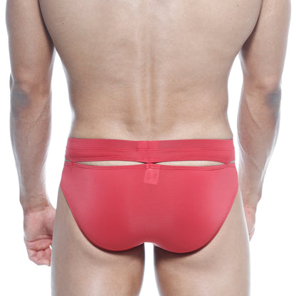 MetroMalewear concepcion brief red 5213-12 showing the back side with a sleek, form-fitting design and cutout detail