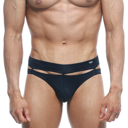 Black mens briefs metro-malewear concepcion brief black 5213-20 with modern horizontal cutouts and subtle white logo