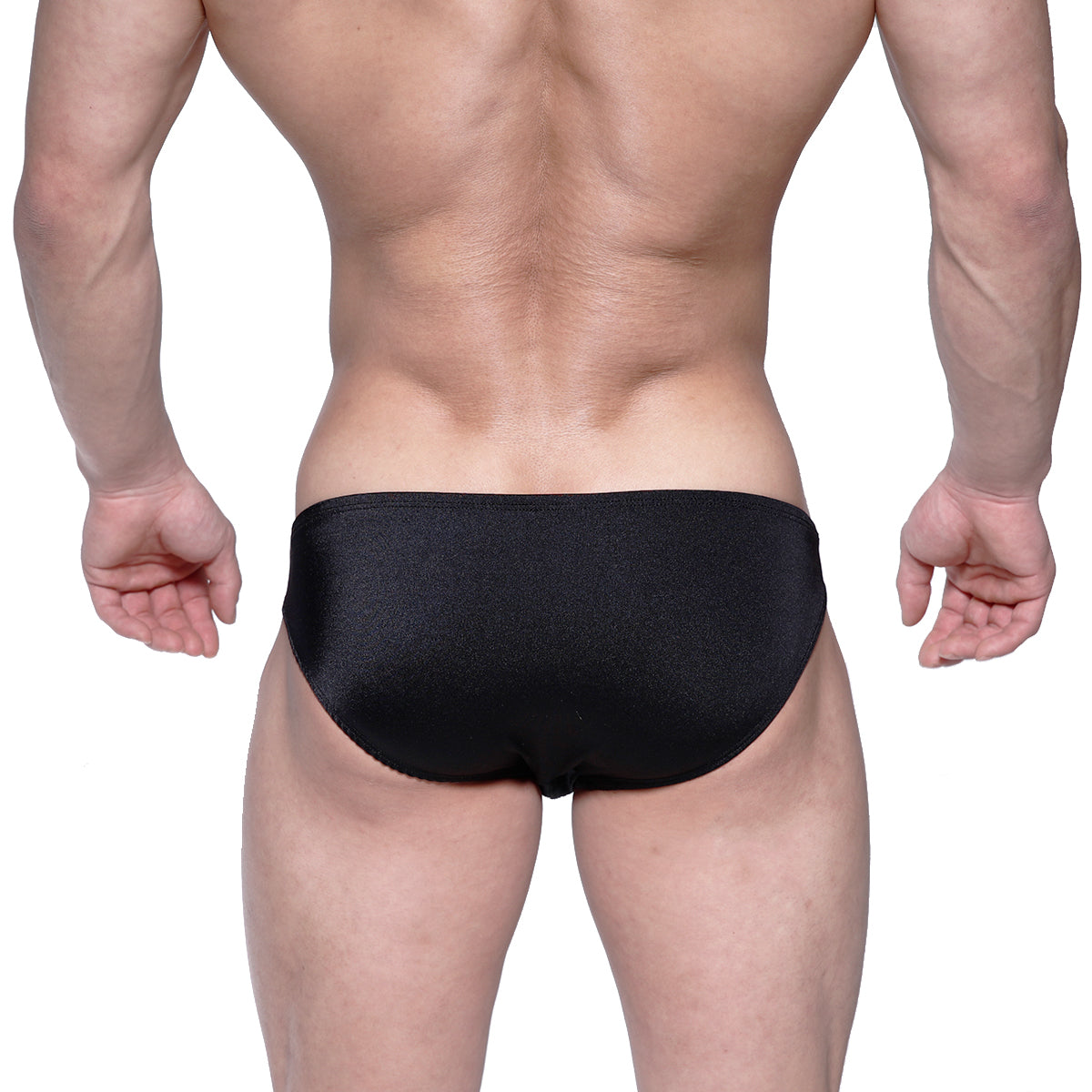 Black sleek swim trunks with subtle textured finish by MetroMaleWear Eureka Bikini model 5223-20