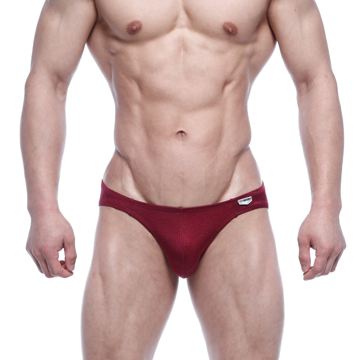 Red metro malewear eureka bikini briefs with snug fit and small white logo on waistband wine color