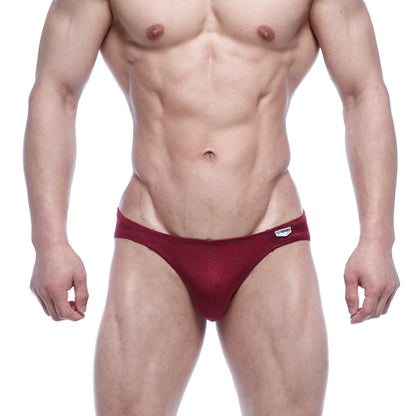 Red metro malewear eureka bikini briefs with snug fit and small white logo on waistband wine color