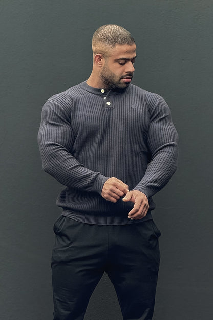 Jed North Men's Classic Henley Sweater  - Dark Gray