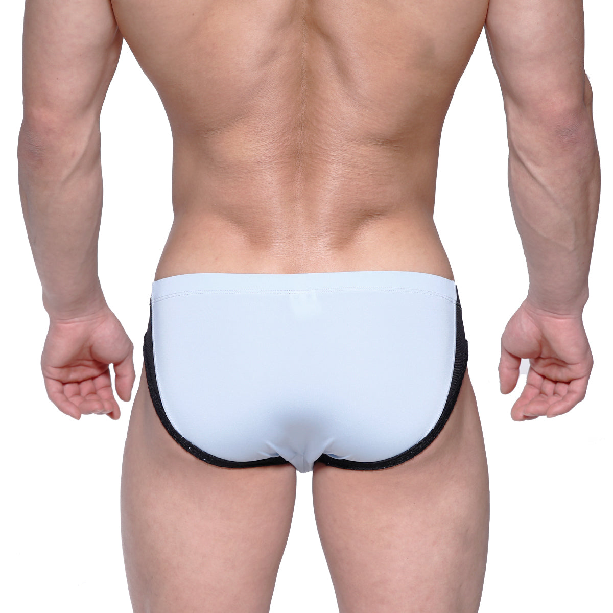 MetroMaleWear Lobo hip brief light blue swim trunks with black trim designed for comfortable water use