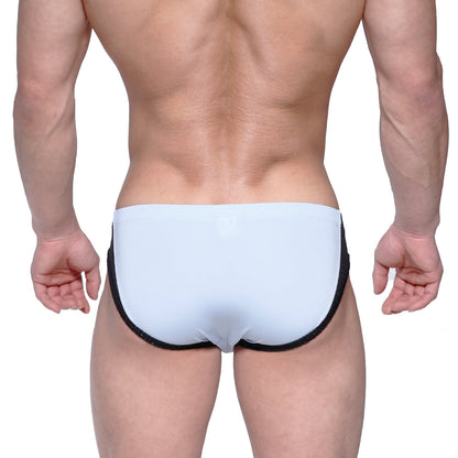 MetroMaleWear Lobo hip brief light blue swim trunks with black trim designed for comfortable water use