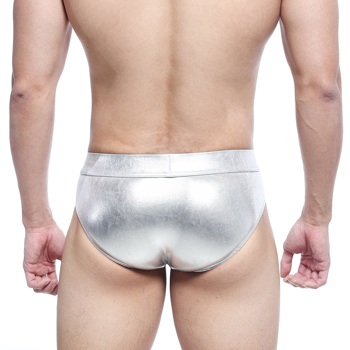 MetroMaleWear metal hip brief silver 5503-01 shiny silver metallic sleek form-fitting underwear brief