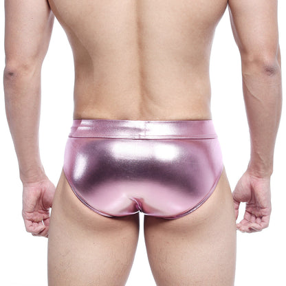 MetroMaleWear metal hip brief in shiny pink metallic fabric showcasing the front view