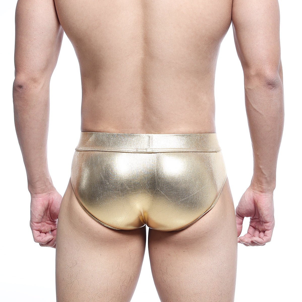 MetroMaleWear metal hip brief gold 5503-21 shiny gold metallic sleek form-fitting design briefs front view