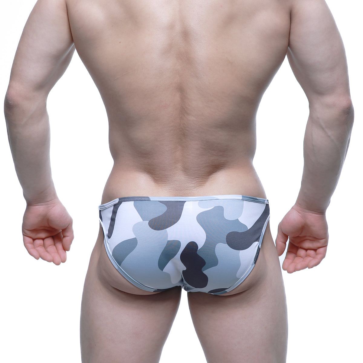 Gray and white camouflage-patterned men’s briefs metro male wear vacas bikini in soft breathable fabric