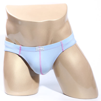 MetroMaleWear NUCLEO bikini sax 5603-08 light blue men’s briefs with pink stitching and a brand tag on the waistband