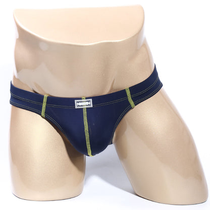 Nixon metroMalewear NUCLEO bikini briefs navy blue with lime green stitching and white logo patch front view