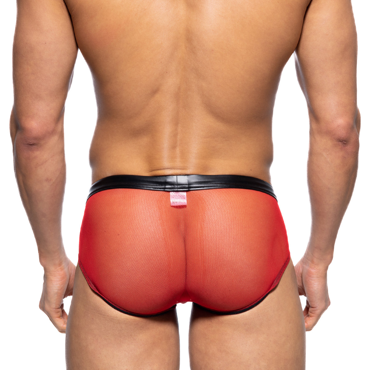 Red mesh briefs with black elastic waistband from metromalewear toxine brief 5903-20 for comfortable daily wear
