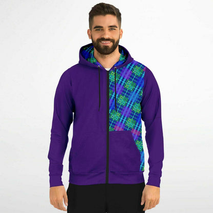 Maris Equi Men's Blue Tartan Zip-Up Hoodie