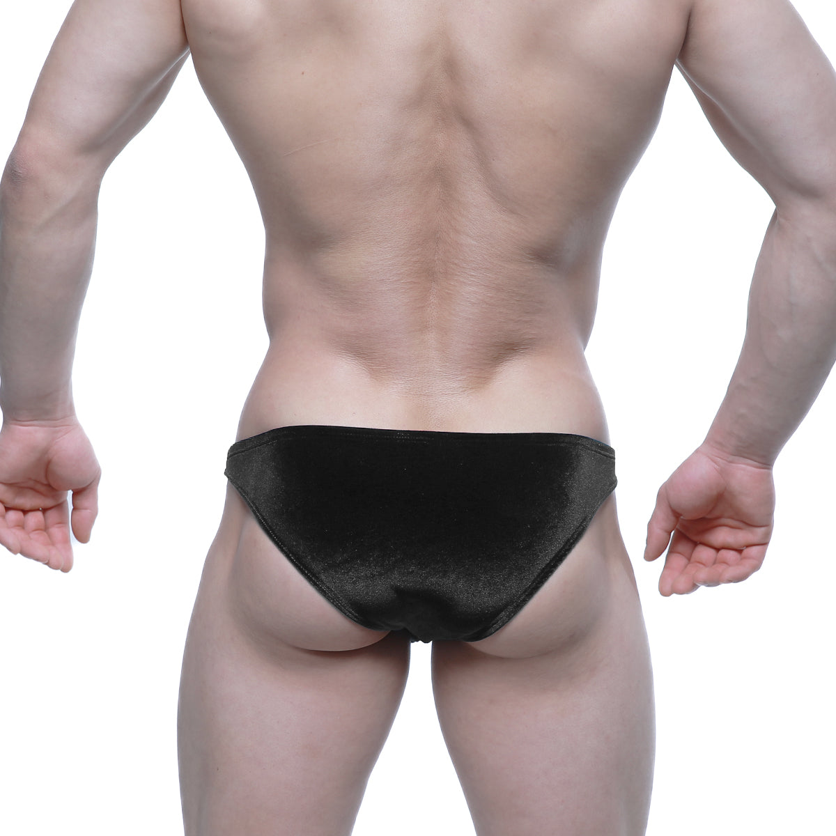 Black velvet MetroMaleWear Sindbad bikini briefs in black with a subtle textured pattern for men