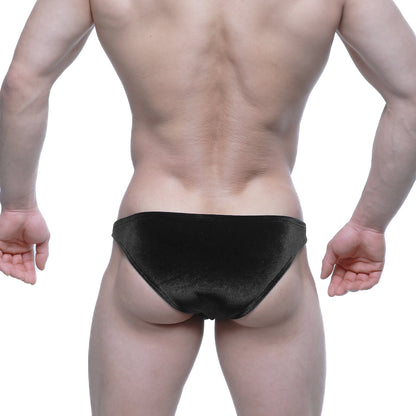 Black velvet MetroMaleWear Sindbad bikini briefs in black with a subtle textured pattern for men