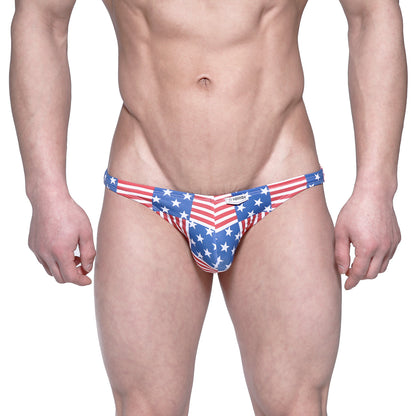 MetroMaleWear USA hip bikini briefs in red white and blue with American flag star and stripe pattern