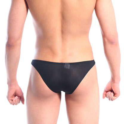 Black mesh briefs with subtle sheen and small rectangular label on back from Metromalewear xtreme bikini teal 6005-08