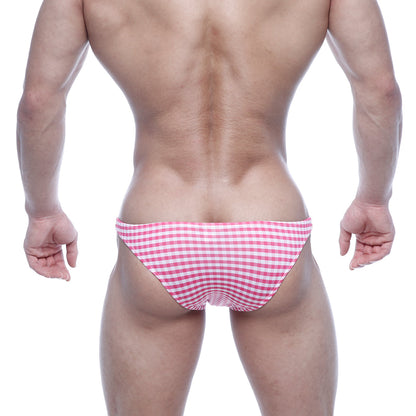 MetroMaleWear Xtreme bikini briefs in pink and white gingham plaid pattern made of soft breathable fabric