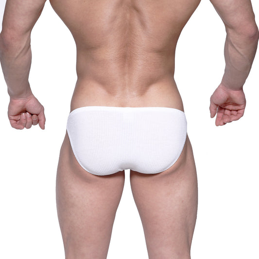 White ribbed briefs from MetroMaleWear Rivera bikini 6006-00 featuring a comfortable ribbed texture and classic fit