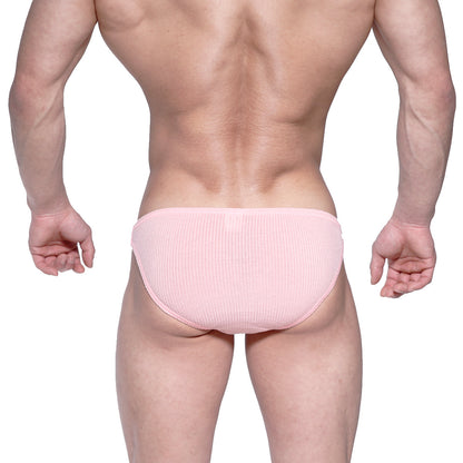 Pink ribbed cotton briefs metro malewear rivera bikini 6006-02 front view showing soft fabric texture