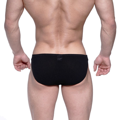 Black ribbed knit briefs from MetroMaleWear Rivera bikini 6006-20 offering comfortable stylish mens underwear