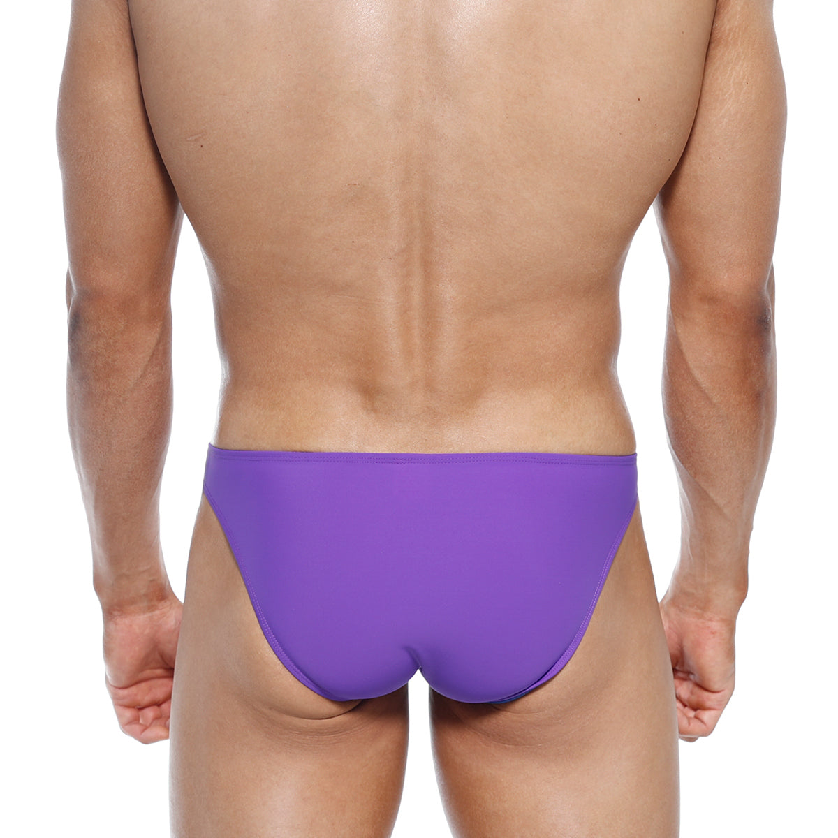 Purple metro malewear max bulge bikini swim trunks with smooth form fitting design for men