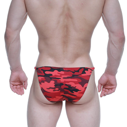 MetroMalewear romantic bikini burgundy 6008-90 swim trunks with red and black camouflage pattern for stylish beachwear