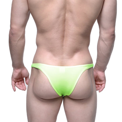 Bright neon green thong bikini by MetroMaleWear made of smooth shiny material for bold swimwear looks
