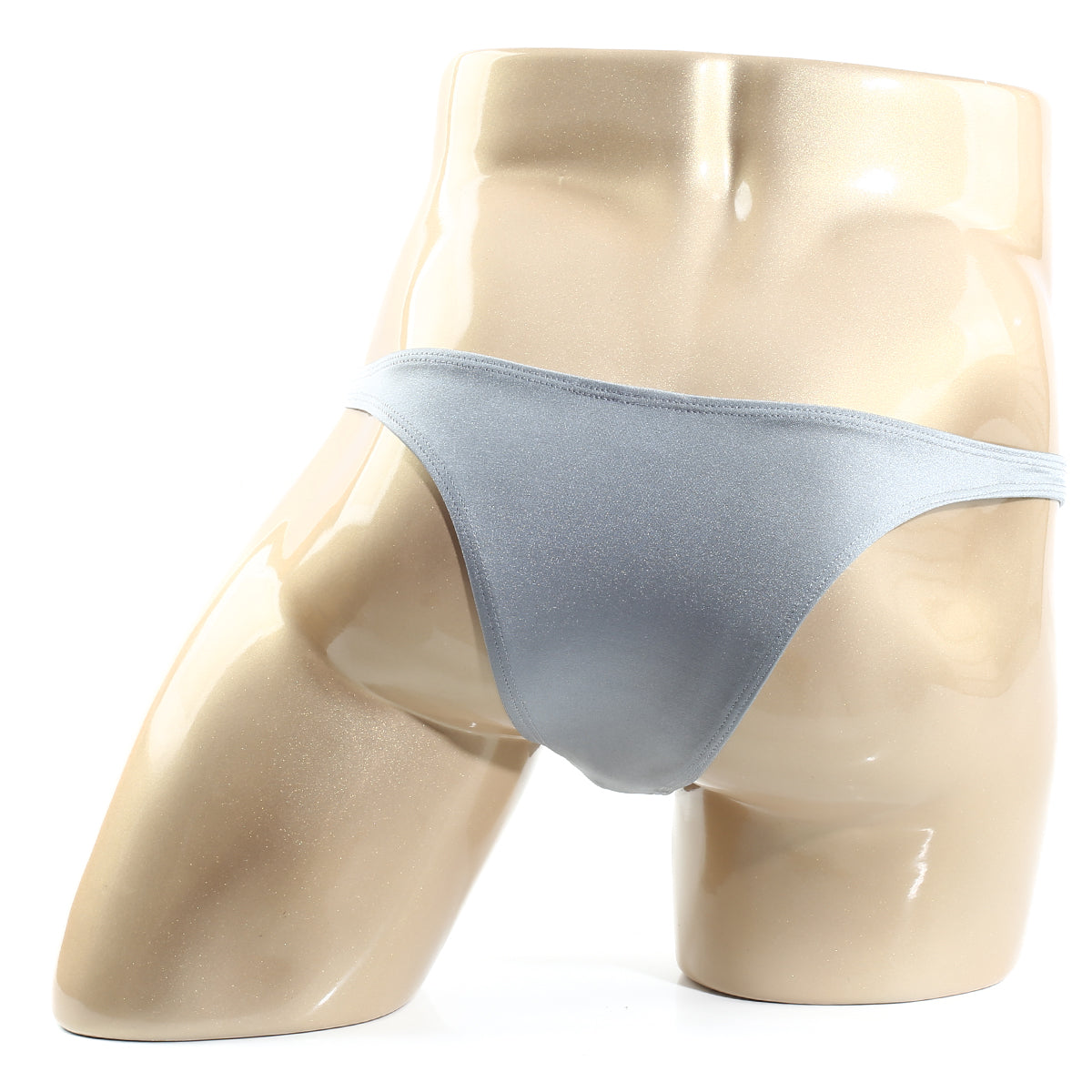 Light blue satin thong displayed on mannequin metro male wear monaco bikini silver 6010-10 front view