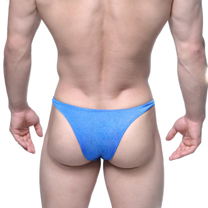 Metro male wear monaco bikini royal blue 6010-18 vibrant blue shimmering fabric thong with snug fit and smooth textured surface