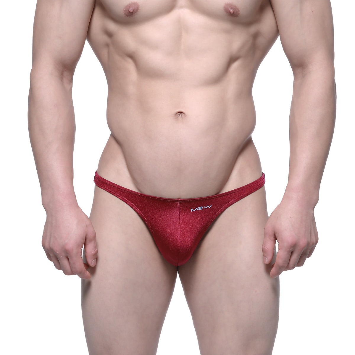 Red metallic mew brand thong in burgundy made of metallic material for stylish and comfortable wear