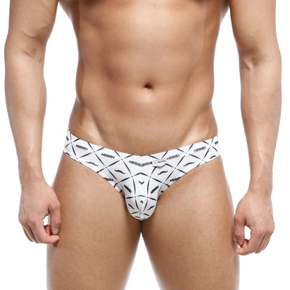 White men’s briefs metro male wear capri bikini caballero 6103-03 with bold black geometric mustache pattern