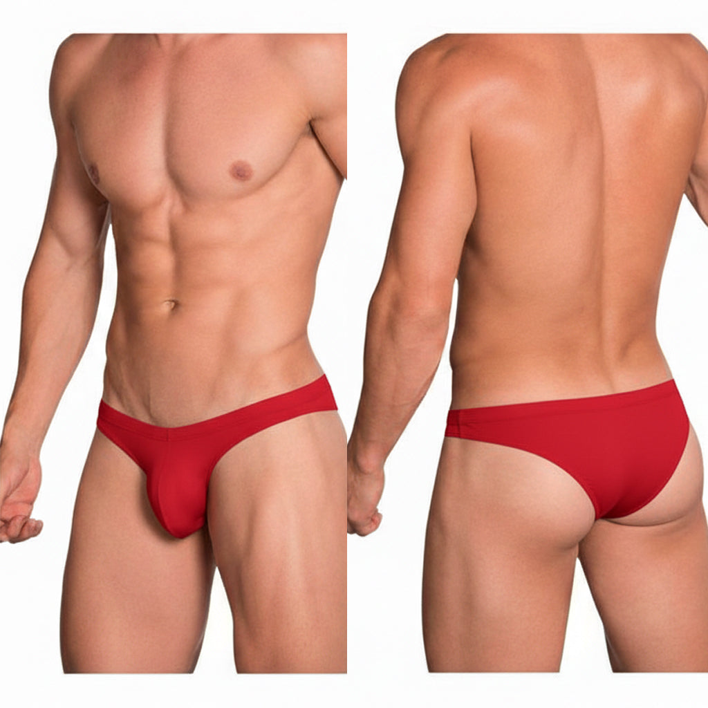 Red form-fitting metroMalewear capri bikini briefs with smooth fabric finish for comfortable everyday wear