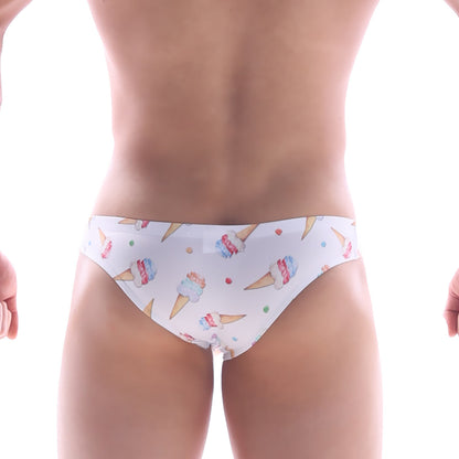 White briefs by MetroMaleWear Capri Bikini ice cream 6103-31 featuring colorful ice cream cone and sprinkle pattern