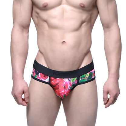 MetroMaleWear queen brief 6106 03 vibrant floral patterned men’s briefs with black waistband and bold colorful blossoms