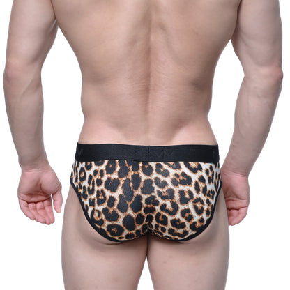 Leopard-print briefs with black elastic waistband and trim by metromalewear savage brief 6106-04