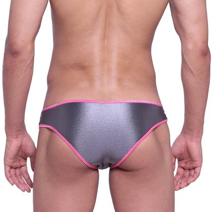 Silver metallic briefs with vibrant pink trim by metromalewear focus brief metal gray 6107-02