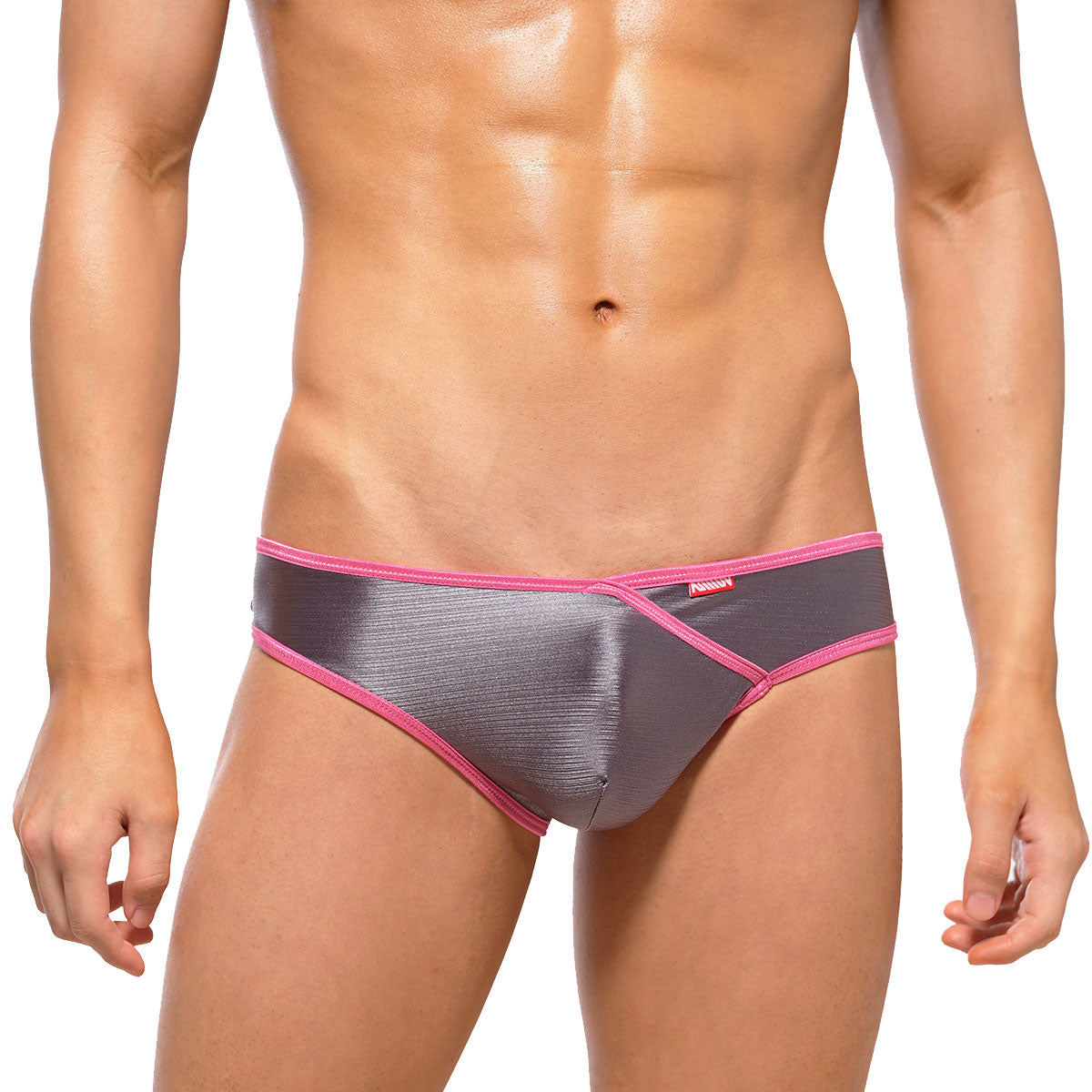 MetroMaleWear focus brief metal gray gray metallic with vibrant pink trim and sleek modern design front view